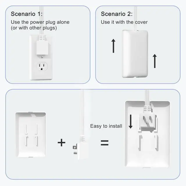 Alt view image 3 of 7 - CABOCASA 3FT Flat Plug Extension Cord Power Strip 3 Outlets White Upward | Cord Upward, Multi Outlets, Detachable Ultra-Thin Outlet Cover Concealer, Ultra-Flat Plug, Max. 13A 125V 1625W, ETL Listed