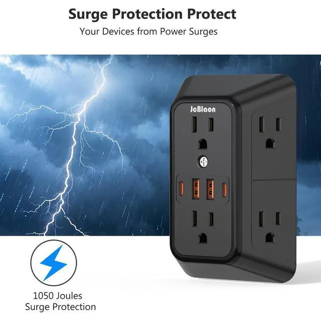 Alt view image 6 of 7 - USB Wall Charger Power Strip Surge Protector with 4 USB Ports (2 USB C) Plug Extension Multiple Outlets Plug Extension in Adapter Spaced Outlets for Home Office Travel,White (Black)-ETL