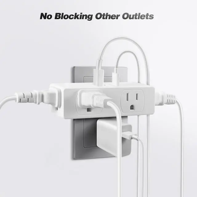 Alt view image 4 of 6 - Surge Protector Outlet Extender, 4AC Multi Plug Wall Outlet with 3USB Ports | Multiple Plugs in One Outlet, 3-Sided Power Strip with 2 USB A 1 USB C Charging Port for Home, Office, Travel