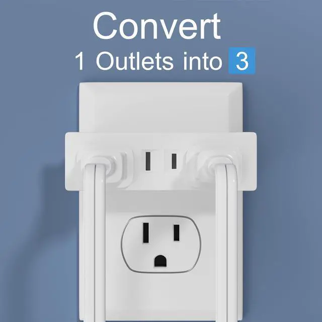 Alt view image 2 of 5 - 2 Prong Power Strip 3-Outlet Extender, 2-Prong to 2-Prong Triple Outlet Converter, Multi Plug Outlet Adapter, Wall Tap, Travel Essentials, Polarized, ETL Listed, for Home, Office, School