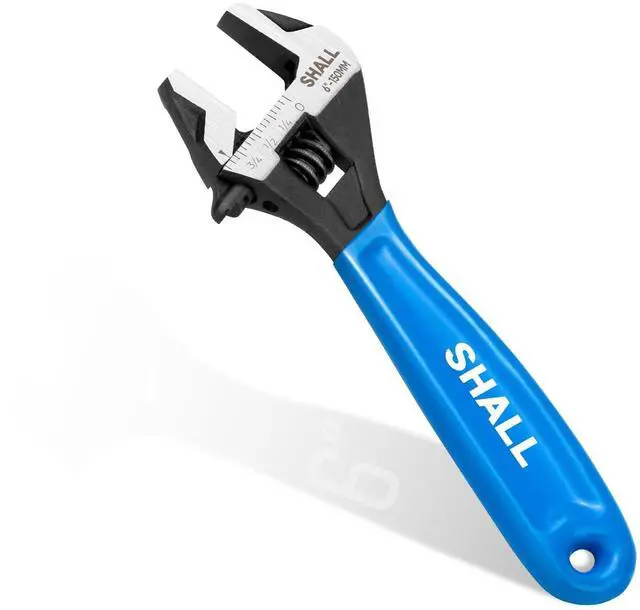 Main image of SHALL 6 Inch Adjustable Wrench, Cr-V Steel Spanner with Cushion Grip, Wide Jaw Black Oxide Wrench with Laser-etched SAE Scales for Home, Garage, Workshop and DIY