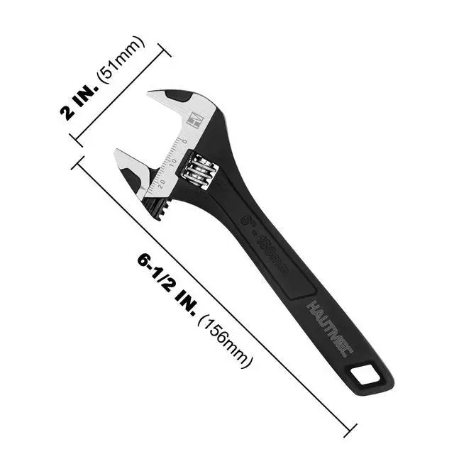 Alt view image 5 of 7 - HAUTMEC 6 inch Adjustable Wrench Extra Wide Jaw Black Finish Adjustable Wrenches Drop-Forged CR-V Steel Metric & SAE Scales for Home Garage Workshop DIY