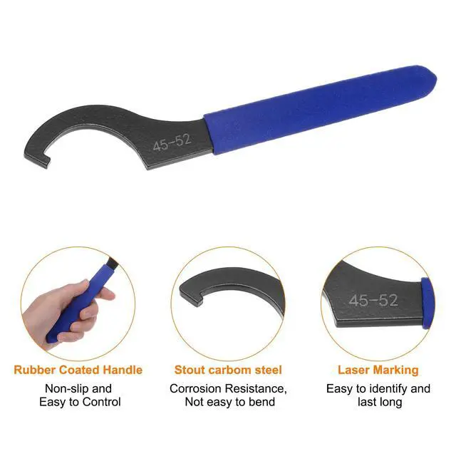 Alt view image 4 of 6 - HARFINGTON C Hook Spanner Wrench 45-52 Nut Shock Wrench Steel Chuck Nut with Blue Non-slip Handle for Lathe Clamping