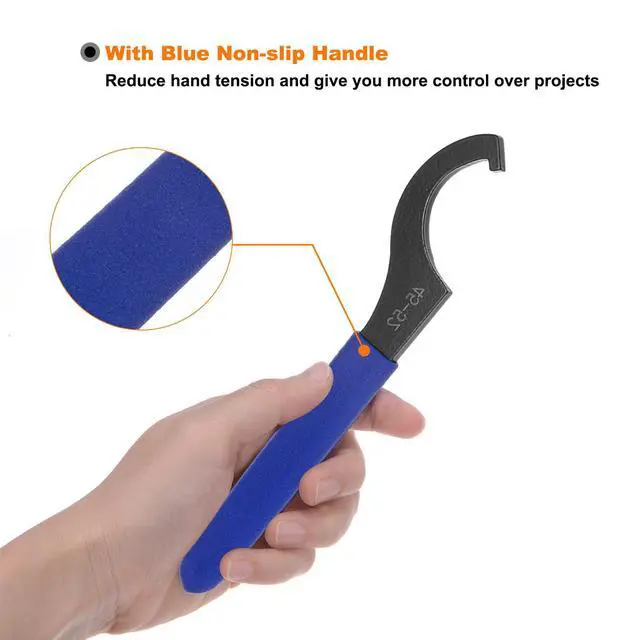 Alt view image 5 of 6 - HARFINGTON C Hook Spanner Wrench 45-52 Nut Shock Wrench Steel Chuck Nut with Blue Non-slip Handle for Lathe Clamping