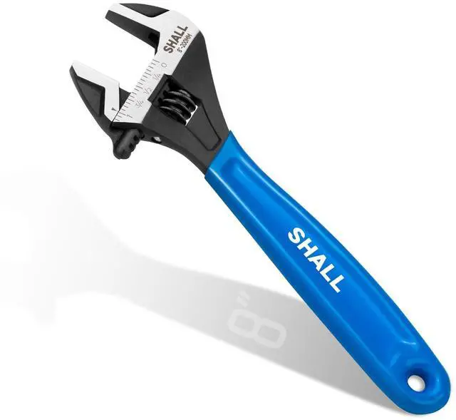 Main image of SHALL 8 Inch Adjustable Wrench, Cr-V Steel Spanner with Cushion Grip, Wide Jaw Black Oxide Wrench with Laser-etched SAE Scales for Home, Garage, Workshop and DIY
