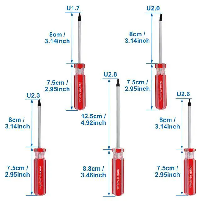 Alt view image 3 of 5 - Waziaqoc 5-Pack Spanner Screwdriver Set M1.7 M2.0 M2.3 M2.6 M2.8, Red | Magnetic Tips, Tamper-Proof Security, Chrome Vanadium Steel Shaft, Comfort Grip Handle
