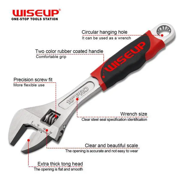 Alt view image 4 of 6 - WISEUP Adjustable Wrench 8 Inch Professional Cr-V Forged | Anti-Slip Grip Wrenches Set Small Crescent Style Hand tools