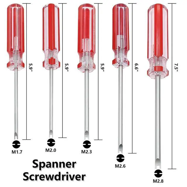 Alt view image 2 of 7 - Kyuionty 5 Pcs Spanner Screwdriver Set, M1.7, M2.0, M2.3, M2.6, M2.8 | Magnetic Tip 5 Size Spanner Head Screwdriver for Game Controllers, Electronics Device Toy Repair, Red Non-Slip Handle