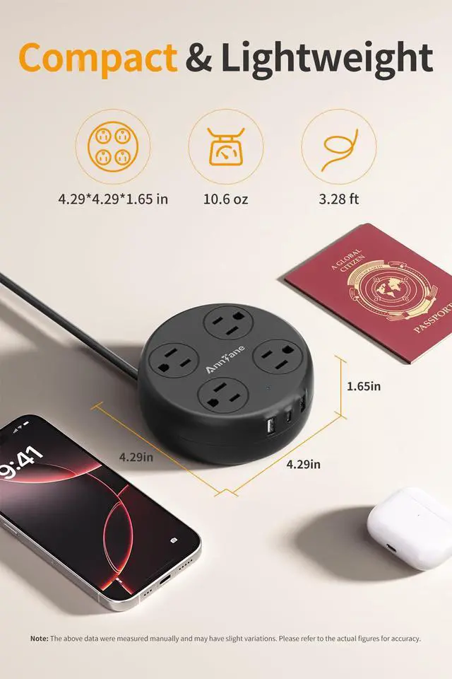 Alt view image 7 of 7 - UK Travel Plug Adapter - Retractable Power Strip with 4 AC Outlets & 3 USB Ports (USB-C), Type G Adapter for US to UK, Ireland, Scotland, Hong Kong, Dubai (Black)