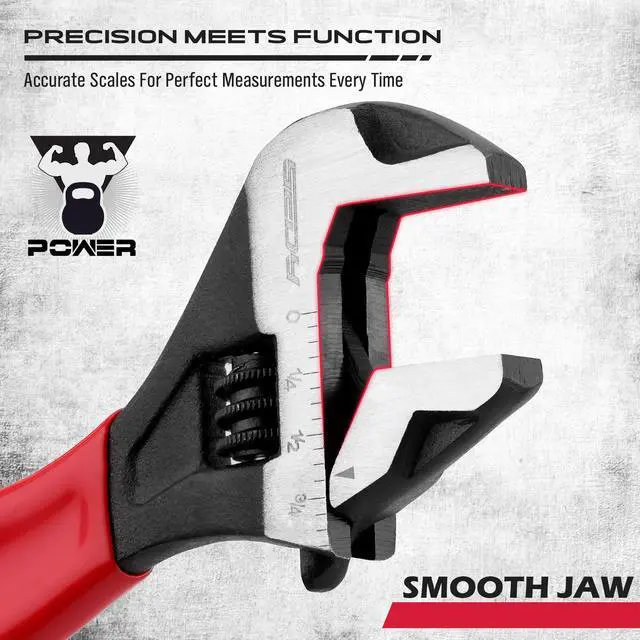 Alt view image 5 of 7 - 6" Adjustable Wrench Pipe Spanner: Wide Jaw Black Oxide Wrench With Cushion Grip, Laser Marked Metric & SAE Scales, CR-V Steel, for Professionals
