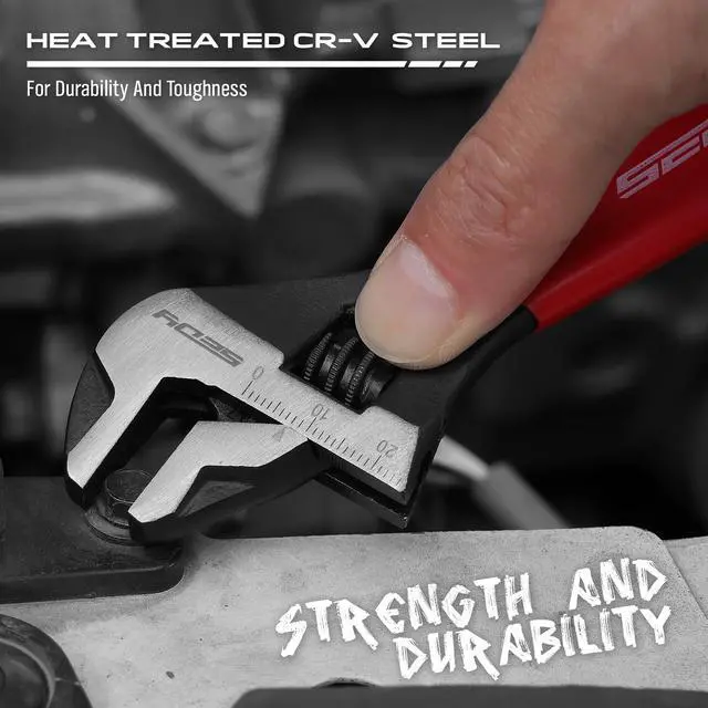 Alt view image 7 of 7 - 6" Adjustable Wrench Pipe Spanner: Wide Jaw Black Oxide Wrench With Cushion Grip, Laser Marked Metric & SAE Scales, CR-V Steel, for Professionals