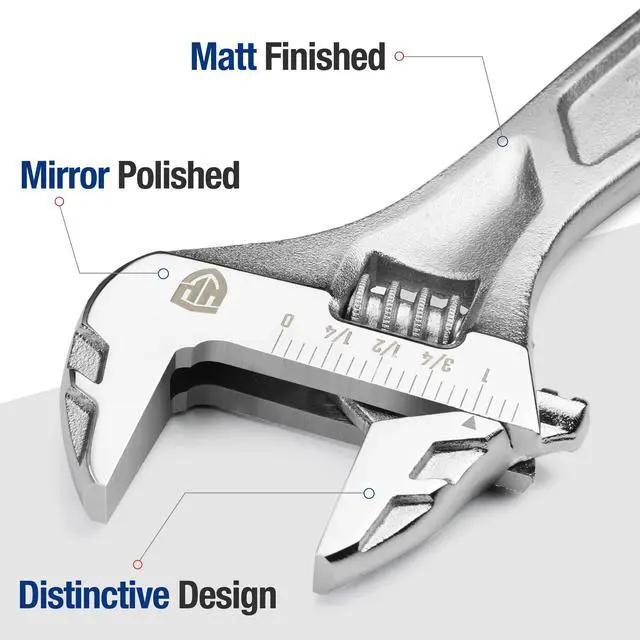 Alt view image 3 of 7 - WORKPRO 8" Adjustable Wrench, Cr-V Steel, Chrome Plated Finish | SAE & Metric Scales, Precision Jaw, Smooth Worm Gear, Ergonomic Grip for DIY, Auto Repair, Plumbing and Home Repairs