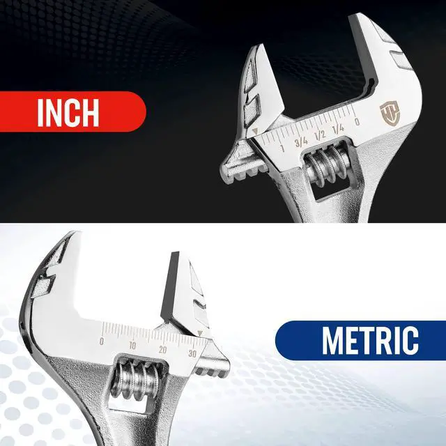 Alt view image 6 of 7 - WORKPRO 8" Adjustable Wrench, Cr-V Steel, Chrome Plated Finish | SAE & Metric Scales, Precision Jaw, Smooth Worm Gear, Ergonomic Grip for DIY, Auto Repair, Plumbing and Home Repairs