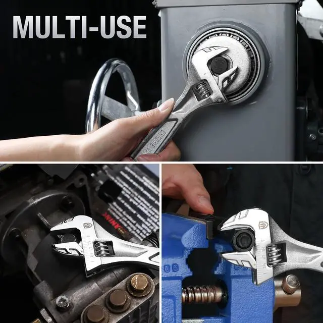 Alt view image 7 of 7 - WORKPRO 8" Adjustable Wrench, Cr-V Steel, Chrome Plated Finish | SAE & Metric Scales, Precision Jaw, Smooth Worm Gear, Ergonomic Grip for DIY, Auto Repair, Plumbing and Home Repairs