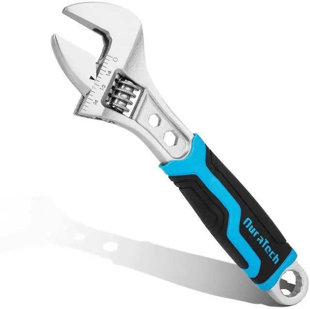 Main image of DURATECH 6 Inch Adjustable Wrench, 3-in-1 Spanner | Box End, Hex Function, CR-V Steel, Metric & SAE Scales, Chrome-plated, Bi-material Soft Grip