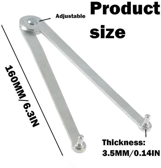 Alt view image 2 of 5 - Cwouna Angle Grinder Wrench, Universal Adjustable Pin Spanner, Locknut Wrench for Backing Pads on Angle Grinder and Round Nuts with Drilled Holes, Silver