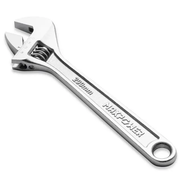Main image of MAXPOWER 8-inch Adjustable Wrench Heavy Duty Spanner with Wide Caliber Opening, Premium Cr-V Steel, Chrome Plated - SAE