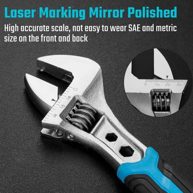 Alt view image 3 of 7 - DURATECH 6 Inch Adjustable Wrench, 3-in-1 Spanner | Box End, Hex Function, CR-V Steel, Metric & SAE Scales, Chrome-plated, Bi-material Soft Grip