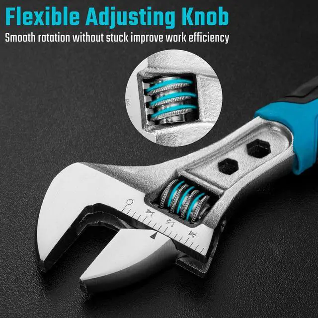 Alt view image 4 of 7 - DURATECH 6 Inch Adjustable Wrench, 3-in-1 Spanner | Box End, Hex Function, CR-V Steel, Metric & SAE Scales, Chrome-plated, Bi-material Soft Grip