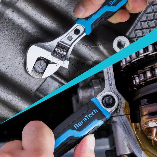 Alt view image 6 of 7 - DURATECH 6 Inch Adjustable Wrench, 3-in-1 Spanner | Box End, Hex Function, CR-V Steel, Metric & SAE Scales, Chrome-plated, Bi-material Soft Grip