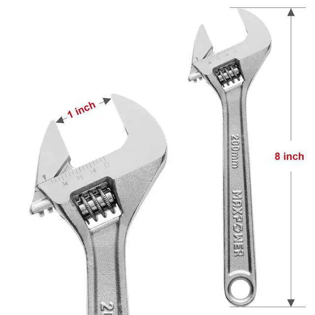 Alt view image 2 of 7 - MAXPOWER 8-inch Adjustable Wrench Heavy Duty Spanner with Wide Caliber Opening, Premium Cr-V Steel, Chrome Plated - SAE