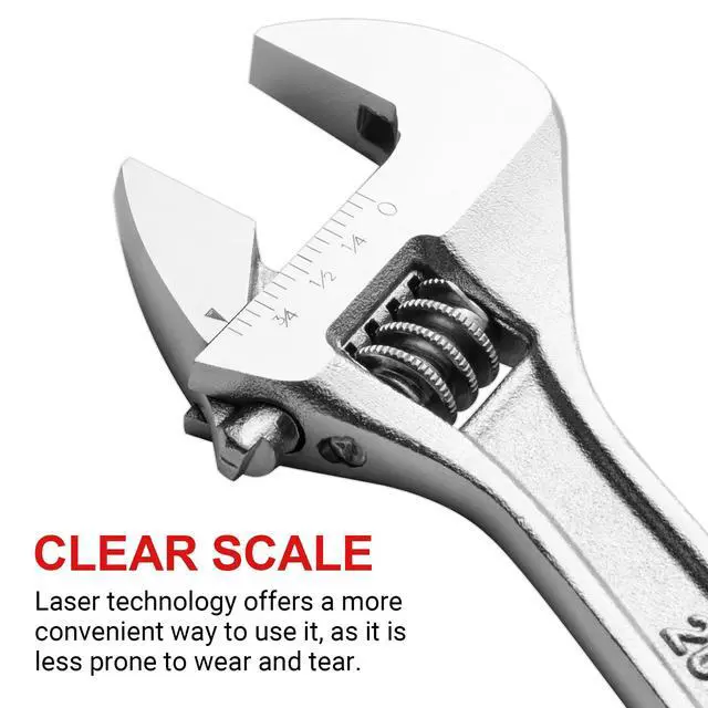 Alt view image 4 of 7 - MAXPOWER 8-inch Adjustable Wrench Heavy Duty Spanner with Wide Caliber Opening, Premium Cr-V Steel, Chrome Plated - SAE