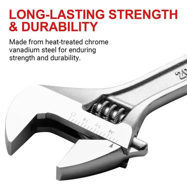 Alt view image 6 of 7 - MAXPOWER 8-inch Adjustable Wrench Heavy Duty Spanner with Wide Caliber Opening, Premium Cr-V Steel, Chrome Plated - SAE