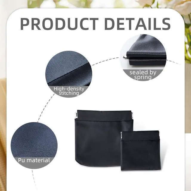 Alt view image 2 of 7 - Flylin 2Pcs Earphone Pouch PU Leather Headphone Storage Bag(Black) | Spring closure squeeze coin bag, Large rounded case, Small right angle case, Storage for small items and accessories