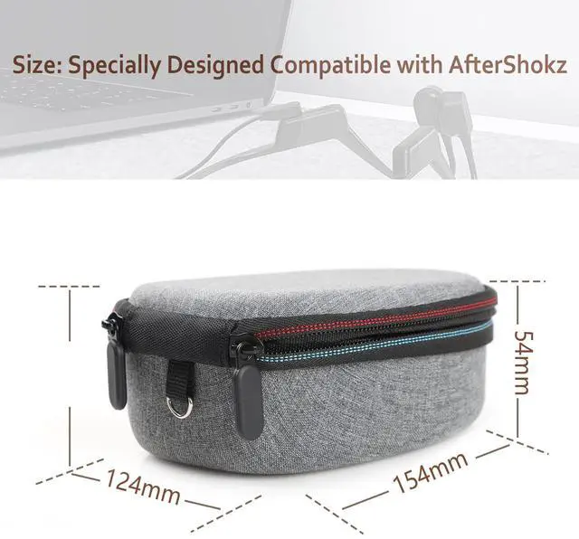 Alt view image 3 of 6 - Wyngee Hard Case Compatible with AfterShokz Trekz Air/Aeropex/Titanium Mini Open Ear Wireless Bone Conduction Headphones AS650 / AS800, EVA Storage Pouch for Charging Cable, Gray