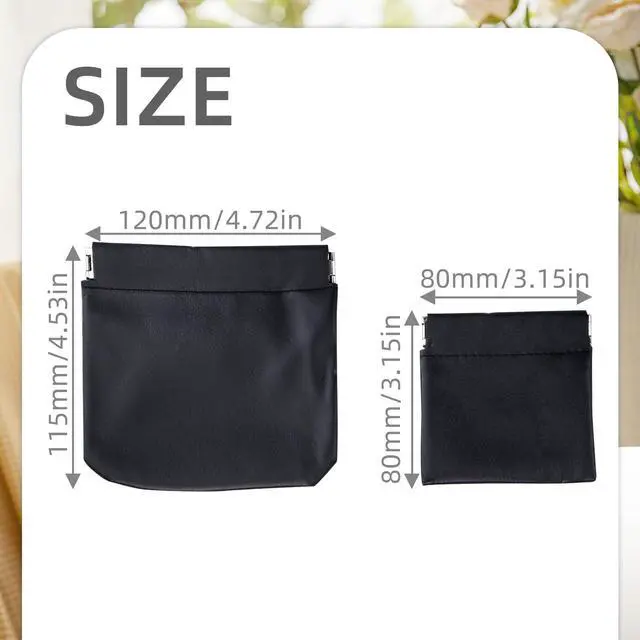 Alt view image 4 of 7 - Flylin 2Pcs Earphone Pouch PU Leather Headphone Storage Bag(Black) | Spring closure squeeze coin bag, Large rounded case, Small right angle case, Storage for small items and accessories