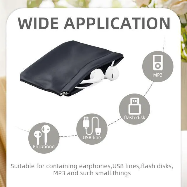 Alt view image 6 of 7 - Flylin 2Pcs Earphone Pouch PU Leather Headphone Storage Bag(Black) | Spring closure squeeze coin bag, Large rounded case, Small right angle case, Storage for small items and accessories