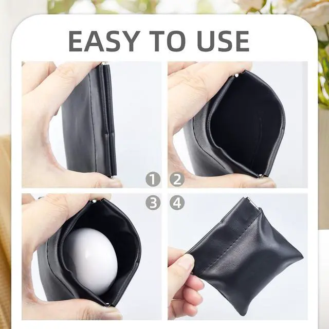 Alt view image 5 of 7 - Flylin 2Pcs Earphone Pouch PU Leather Headphone Storage Bag(Black) | Spring closure squeeze coin bag, Large rounded case, Small right angle case, Storage for small items and accessories