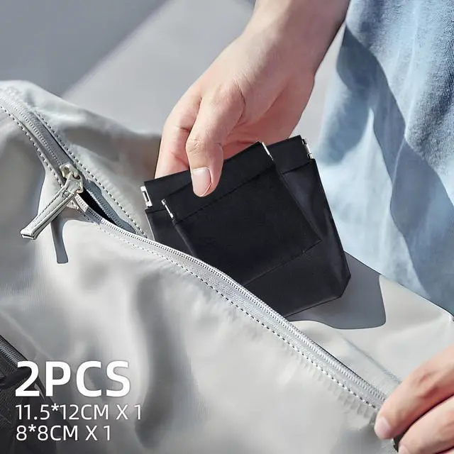Alt view image 7 of 7 - Flylin 2Pcs Earphone Pouch PU Leather Headphone Storage Bag(Black) | Spring closure squeeze coin bag, Large rounded case, Small right angle case, Storage for small items and accessories