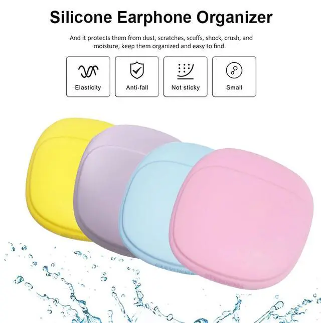Alt view image 4 of 6 - CIXVOEMK Silicone Headphone Organizer - Data Cable Storage Case - Mini Key Box - Portable Wired Headset Storage Bag (Purple-Yellow-Pink-Blue)