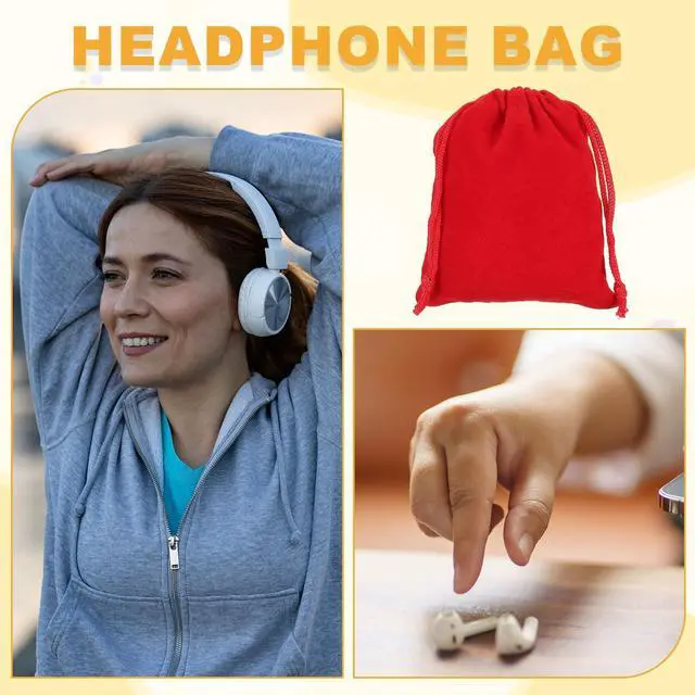 Alt view image 5 of 6 - PATIKIL Headphone Bag, 2 Pcs 7.87x5.91 Inch Travel Headset Carrying Storage Pouch Soft Drawstring for Over-Ear Headphones Gaming Headset, Black