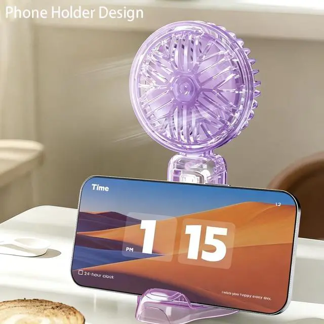 Alt view image 5 of 7 - Handheld Portable Fan Mini Travel Fan with Phone holder Design | 1500mAh Rechargeable Battery, 3 Speed Wind, Mini Travel Fan with Backup Power, Desktop and Phone holder Design Gifts
