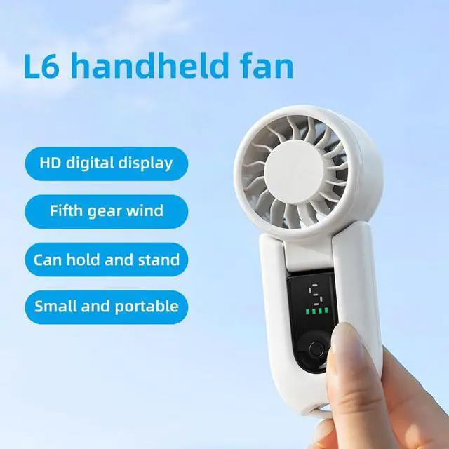 Alt view image 2 of 7 - Acotobow Handheld Mini Fan Rechargeable, 5 Speed Portable Cooling Fan with HD Digital Display, TypeC Battery Powered, 82g Lightweight & Adjustable Stand for Travel Desk Outdoor