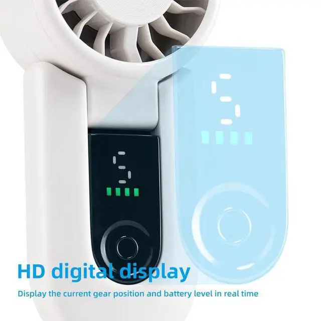 Alt view image 3 of 7 - Acotobow Handheld Mini Fan Rechargeable, 5 Speed Portable Cooling Fan with HD Digital Display, TypeC Battery Powered, 82g Lightweight & Adjustable Stand for Travel Desk Outdoor