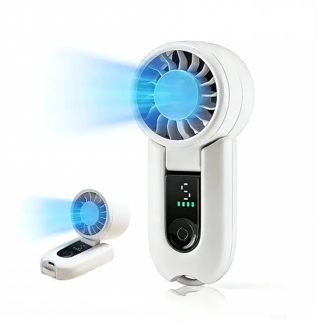 Alt view image 6 of 7 - Acotobow Handheld Mini Fan Rechargeable, 5 Speed Portable Cooling Fan with HD Digital Display, TypeC Battery Powered, 82g Lightweight & Adjustable Stand for Travel Desk Outdoor