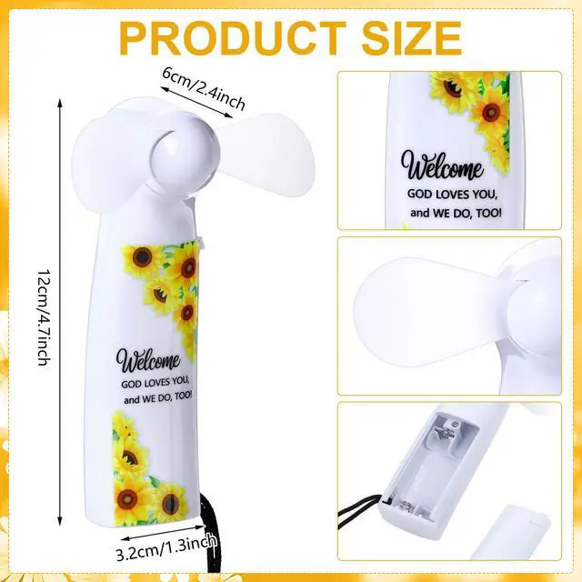 Alt view image 2 of 7 - Retisee 12 Packs Christian Church Mini Portable Fans Religious Sunflower Welcome Handheld Press Cooling Fans Bible Verse Scripture Gifts for Wedding Bridal Summer Outdoor Beach Activity