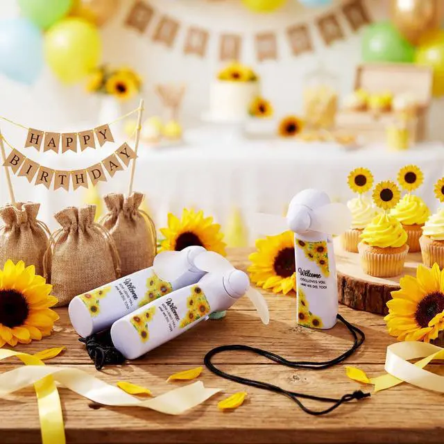 Alt view image 4 of 7 - Retisee 12 Packs Christian Church Mini Portable Fans Religious Sunflower Welcome Handheld Press Cooling Fans Bible Verse Scripture Gifts for Wedding Bridal Summer Outdoor Beach Activity