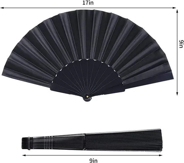 Alt view image 2 of 6 - Black Folding Hand Fans Fabric Fans Chinese Japanese Style Summer Handheld Fan for Party, Wedding, Gifts, Wall Decoration,Photographic Props (Black-4pcs)