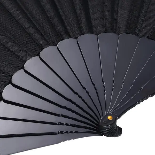 Alt view image 3 of 6 - Black Folding Hand Fans Fabric Fans Chinese Japanese Style Summer Handheld Fan for Party, Wedding, Gifts, Wall Decoration,Photographic Props (Black-4pcs)