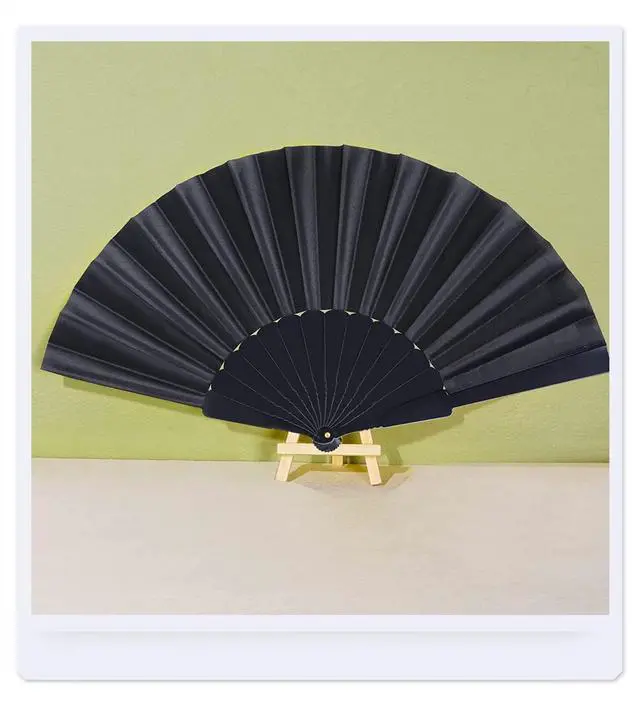 Alt view image 6 of 6 - Black Folding Hand Fans Fabric Fans Chinese Japanese Style Summer Handheld Fan for Party, Wedding, Gifts, Wall Decoration,Photographic Props (Black-4pcs)