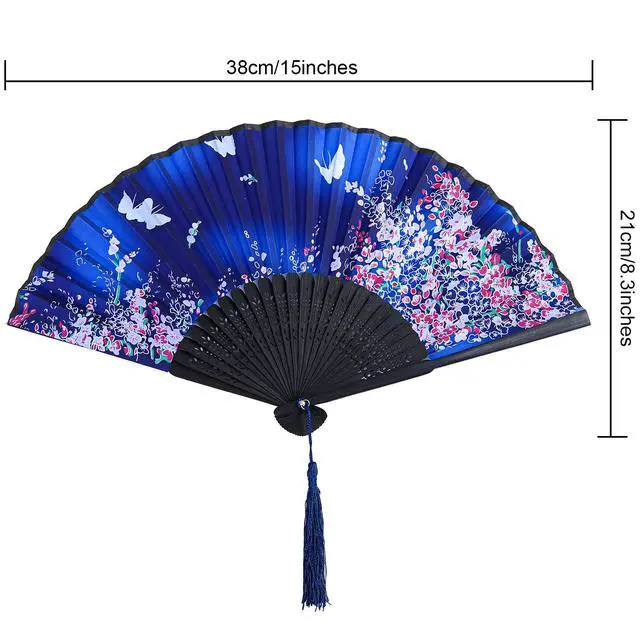 Alt view image 2 of 7 - Aneco 4 Pack Folding Fans Handheld Silk Fans | Bamboo Fans with Tassel, Lightweight Foldable Festival Gift, Wedding Supplies, Party Decor, Photo Props, Wall Ornament