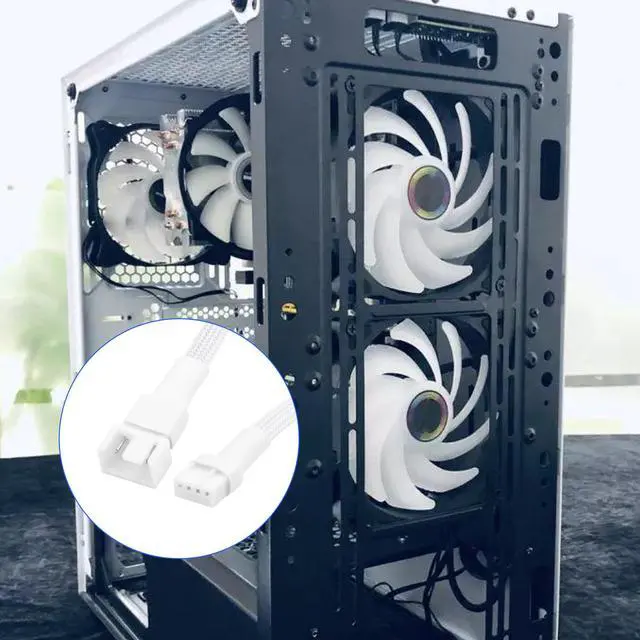 Alt view image 4 of 7 - ELFJMZP PC Chassis Channel Fan Motherboard 2510 4P Male to 1PCS 2510 4P Female Fan Adaptor Cable White, Compatible with Speed Control and Signal Function (RPM/Alarm) 26cm/10.5 in (Pack of 2)