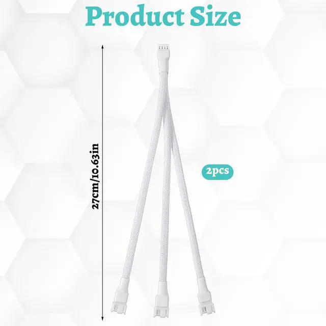 Alt view image 2 of 7 - White PWM Fan Splitter Cable 2-Pack, 3-Way 4 Pin PC Fan 1 to 3 Converter, 10.6 Inch Nylon Braided Computer Case CPU Cooling Extension Cable for Desktop PC Build