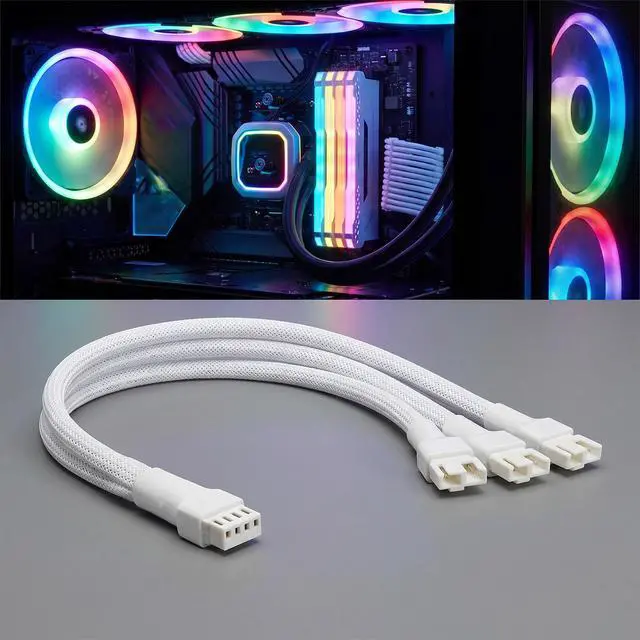 Alt view image 3 of 7 - White PWM Fan Splitter Cable 2-Pack, 3-Way 4 Pin PC Fan 1 to 3 Converter, 10.6 Inch Nylon Braided Computer Case CPU Cooling Extension Cable for Desktop PC Build