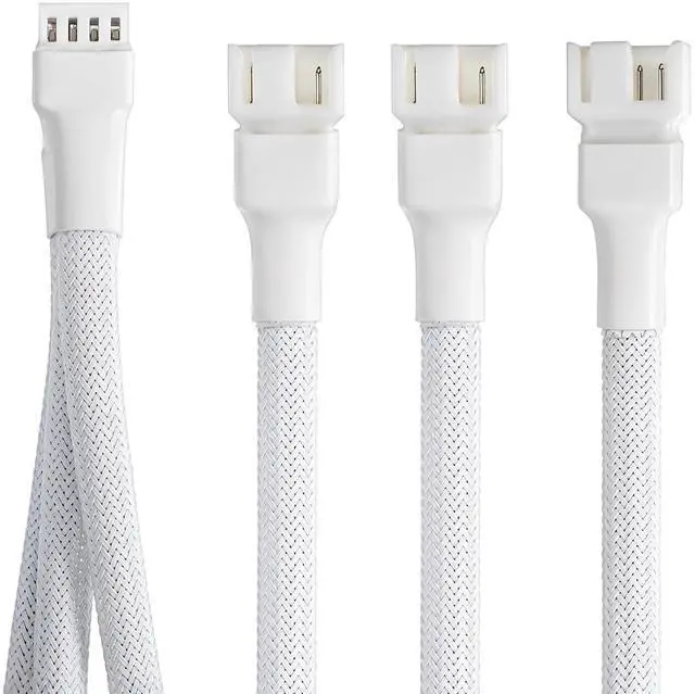 Main image of White PWM Fan Splitter Cable 2-Pack, 3-Way 4 Pin PC Fan 1 to 3 Converter, 10.6 Inch Nylon Braided Computer Case CPU Cooling Extension Cable for Desktop PC Build