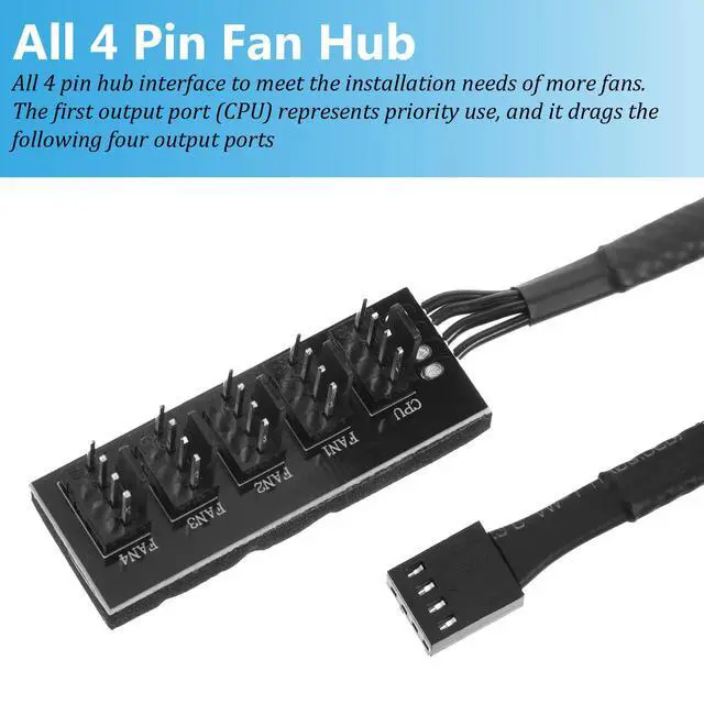 Alt view image 5 of 7 - 2 Pack PWM Fan Hub, PC Fan Hhub 4 Pin 1 to 5 Way Cooling Fans Power Extension Cable Adapter Fans Splitter for PC Motherboard Case 4 Pin/3Pin